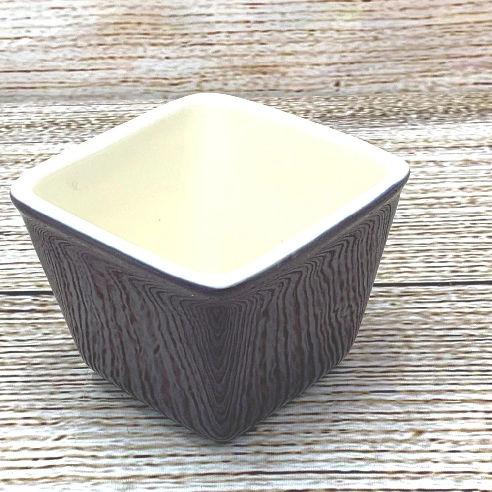 Longaberger Square Ceramic Bowl Dark‎ Purple Wood Grain Design Oven Safe Dish